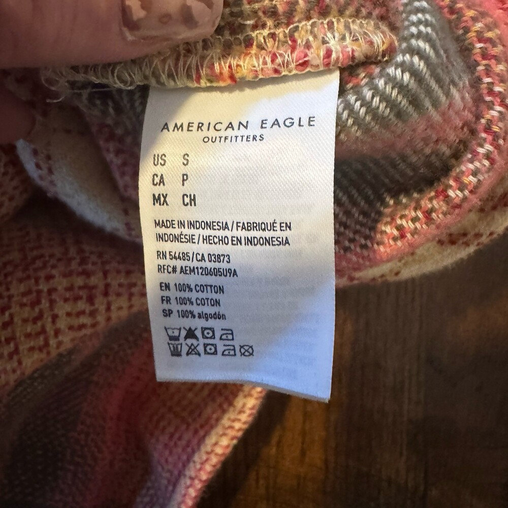 American Eagle Women's Long Sleeve Flannel Shirt Size Small Orange - Picture 6 of 9